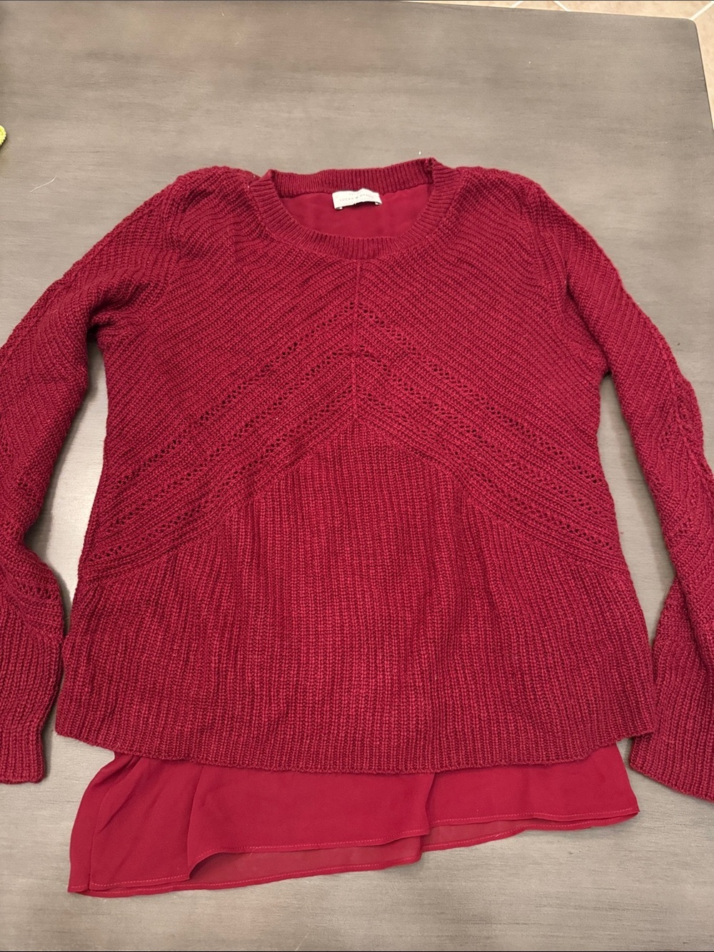 Lucky Brand Deep Red Layered-Hem Crew Sweater